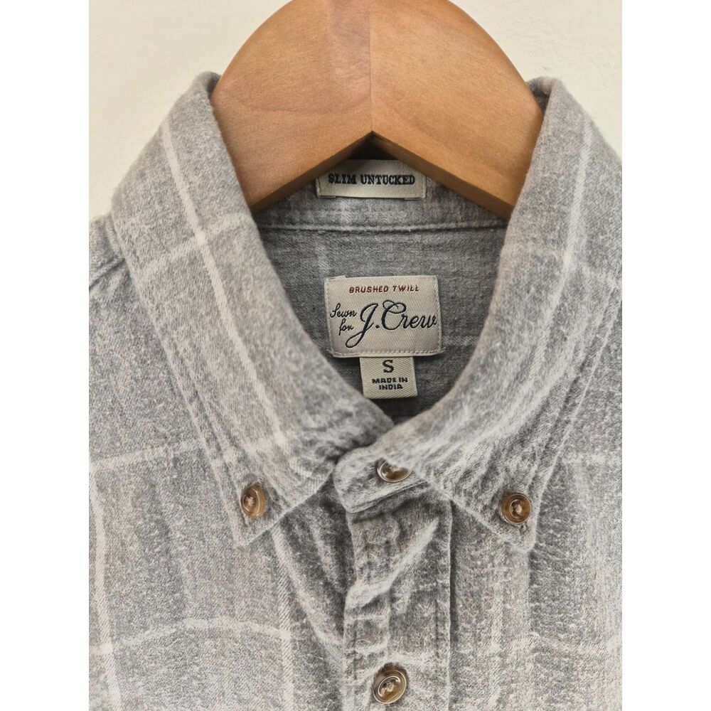 J Crew Slim Untucked Gray Plaid Flannel Spring Soft Brushed Twill Minimalist - Picture 2 of 11